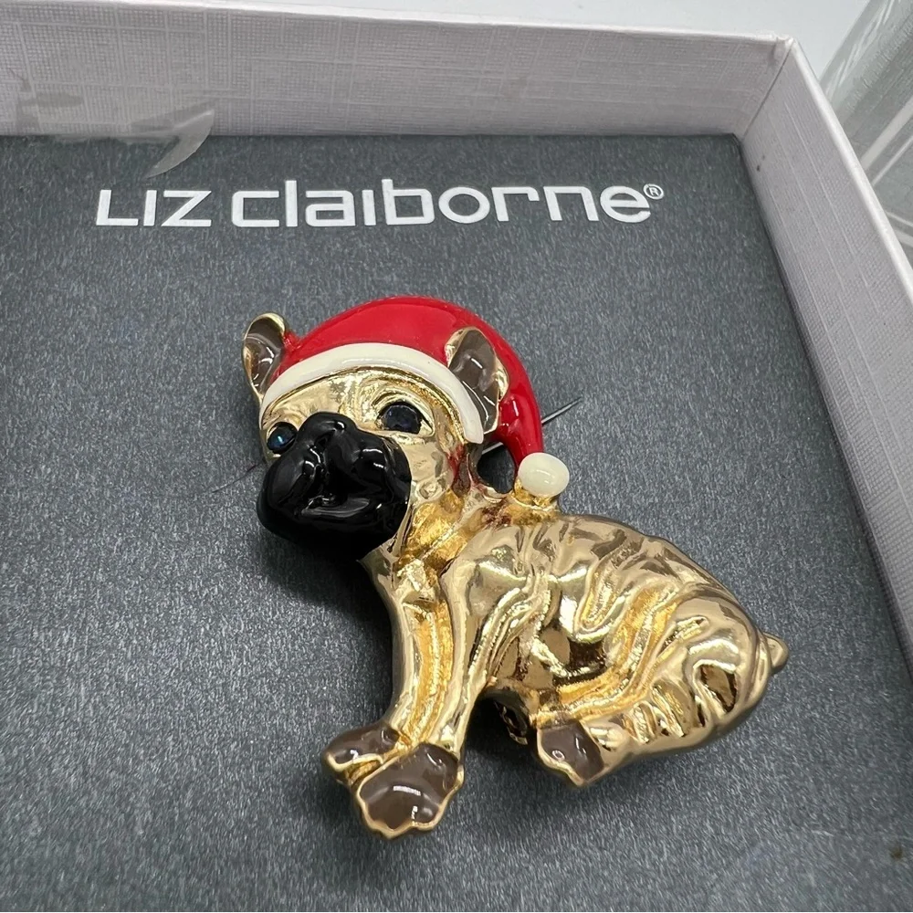 Liz‎ Claiborne PUG Christmas Brooch